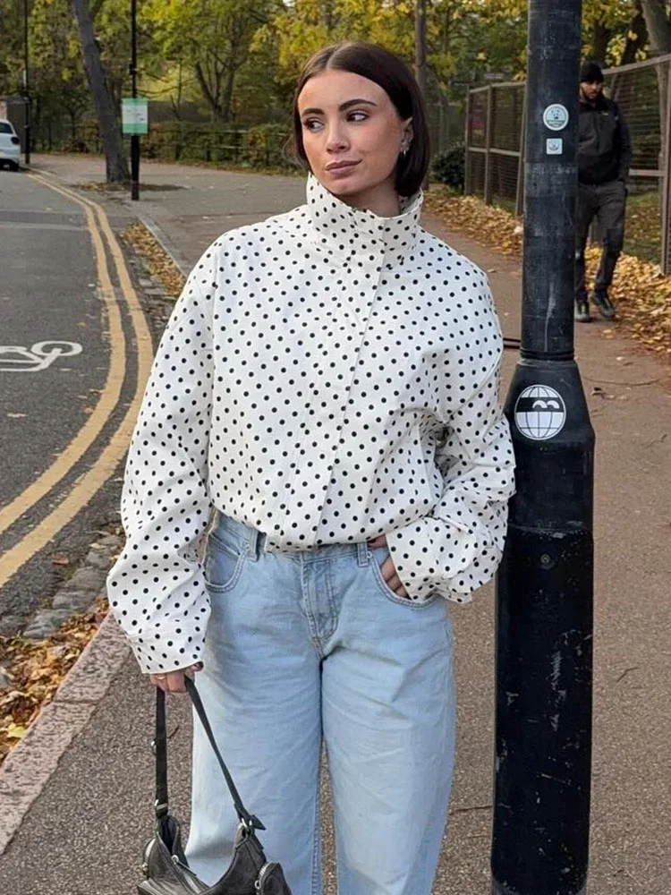 

HH Women's Spring Fashion 3-Color Suit Polka Dot Long Sleeves Turtleneck Drawstring Jacket+High Waist Street Style Casual Shorts