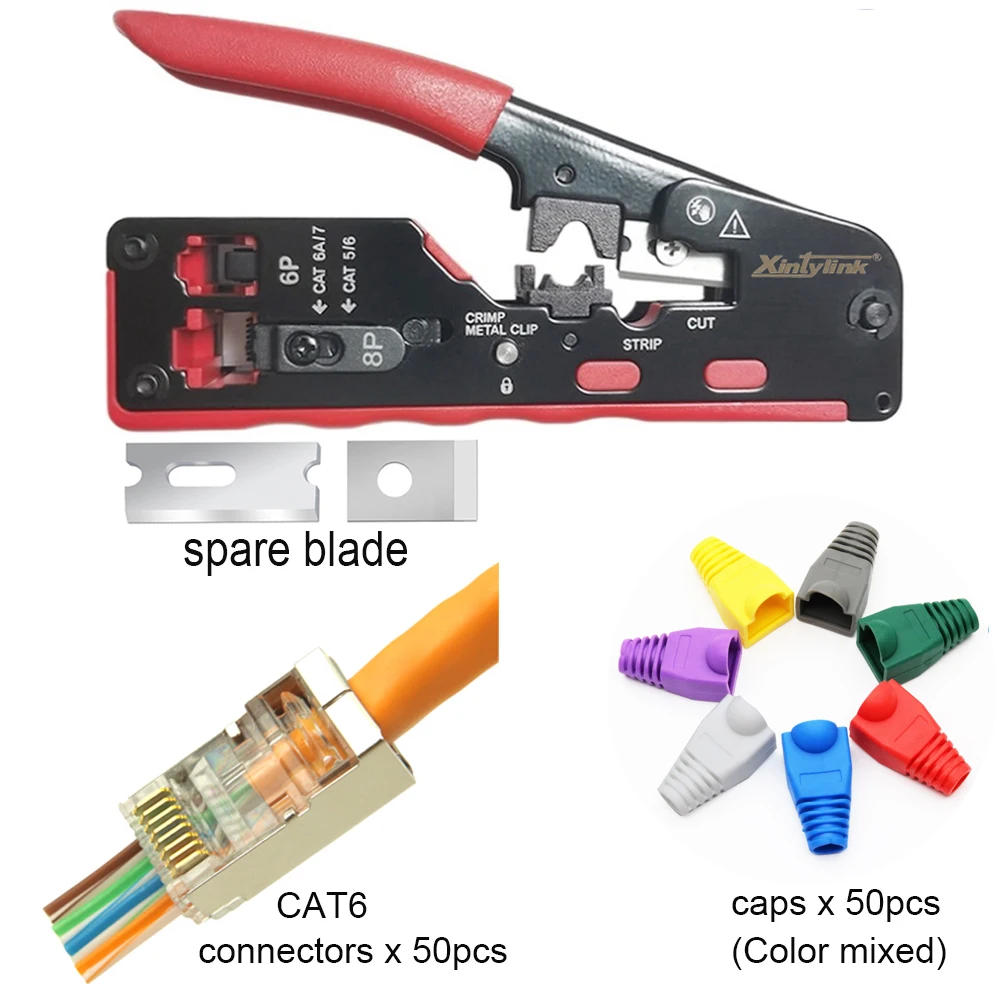 STP CAT6 커넥터 캡 + CAT5 CAT5E CAT6A CAT7 CAT8 크림핑 플라이어, rj45 크림퍼 네트워크 도구 스트리퍼 커터, 이더넷 케이블