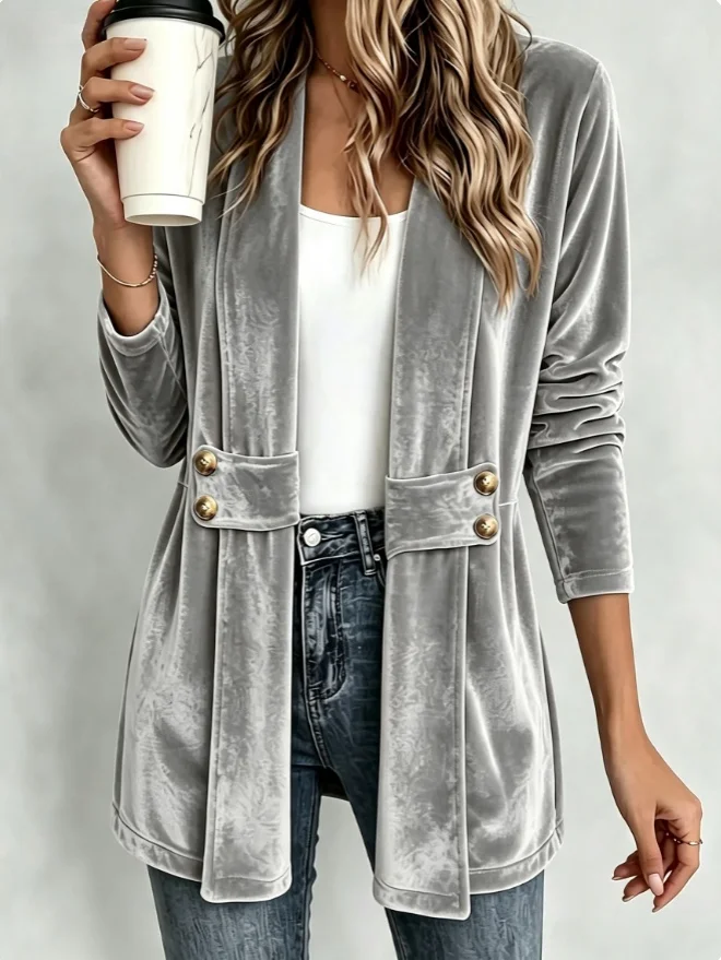 Manteau en velours à ouverture sur le devant pour femmes, veste ample à manches longues, tenue décontractée pour le quotidien, un incontournable pour l'automne et l'hiver.
