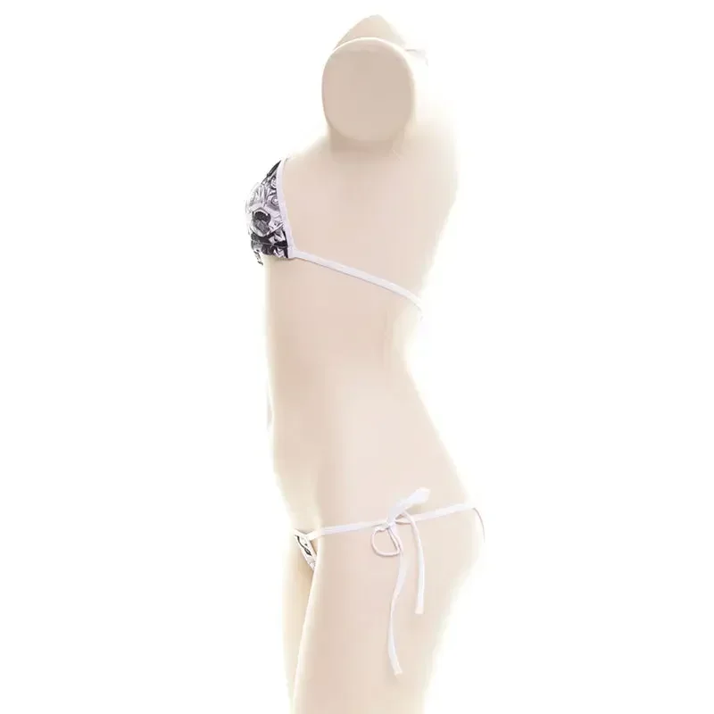 Conjunto de Bikini de microrayado de Anime Lolita, traje de baño para mujer, sujetador Halter y bragas, lencería Sexy, Bikini Monokini, conjuntos de traje de baño