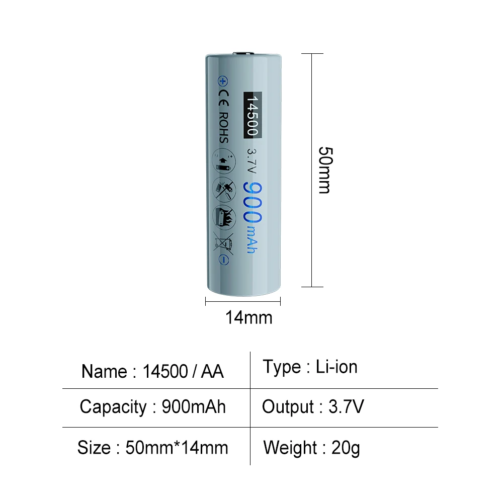 PALO 100% Capacity 14500 900mAh 3.7V Li-ion Rechargeable Battery AA Batteries for Camera Led Flashlight Headlamps Torch Mouse