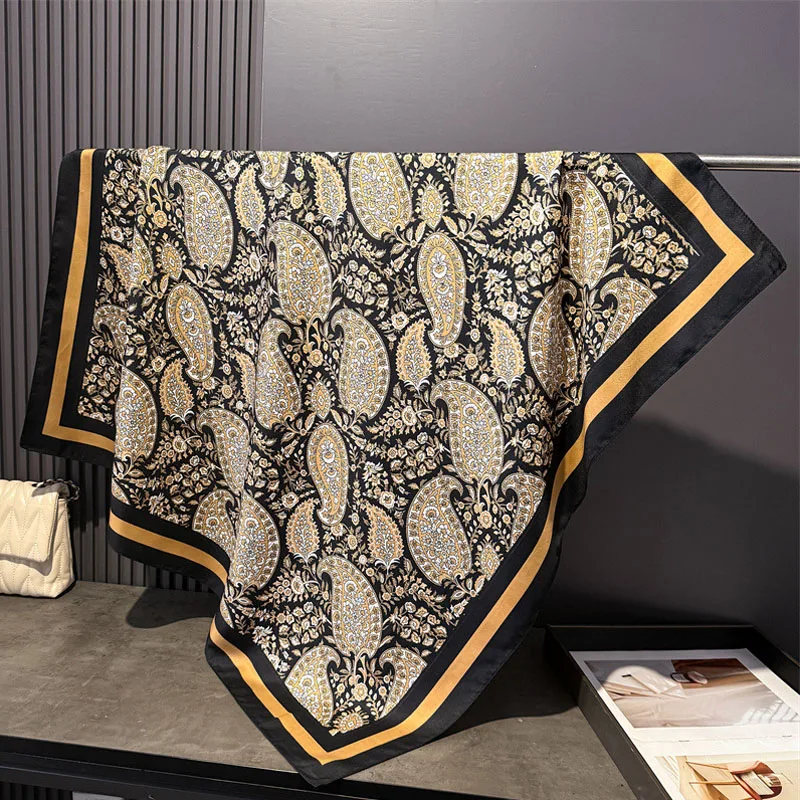 90*90cm Paisley-bedruckter quadratischer Baumwollschal für Damen, Seidenschals, Bandanas, luxuriöser großer Schal, Strandtücher, eleganter Hijab für Damen