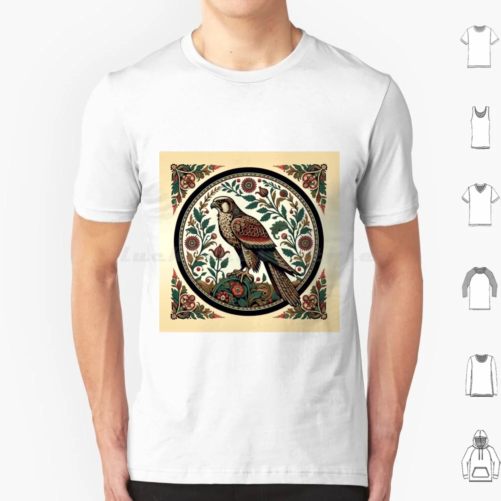 Regal Falcon In Ornate Floral Circle-Intricate Wildlife Art T Shirt Men Women Kids 6xl Falcon Art Intricate Floral Wildlife