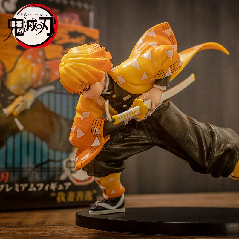 Model Action Figure Anime Demon Slayer, koleksi aksesori Model mainan boneka Agatsuma Zenitsu 15CM untuk hadiah ulang tahun anak-anak