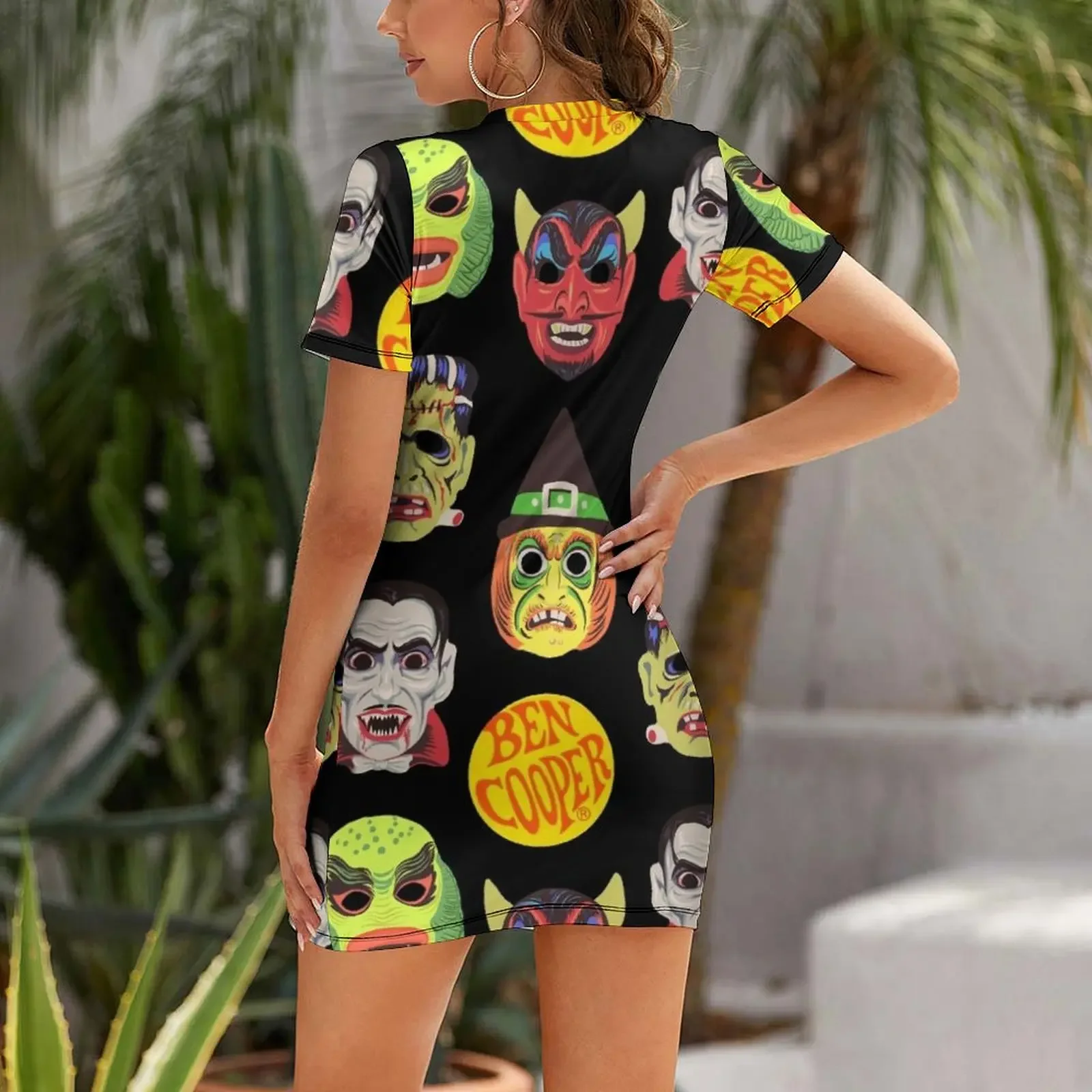 Vintage Halloween Masks Short-Sleeved Dress Dress vintage summer clothes for women Women's dresses women evening dress