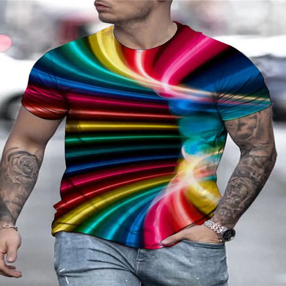 2024 Fashionable Men's T-Shirts 3D Light Phenomenon Short Sleeve Tops Street Casual T-Shirts Streetwear Oversized T-Shirts