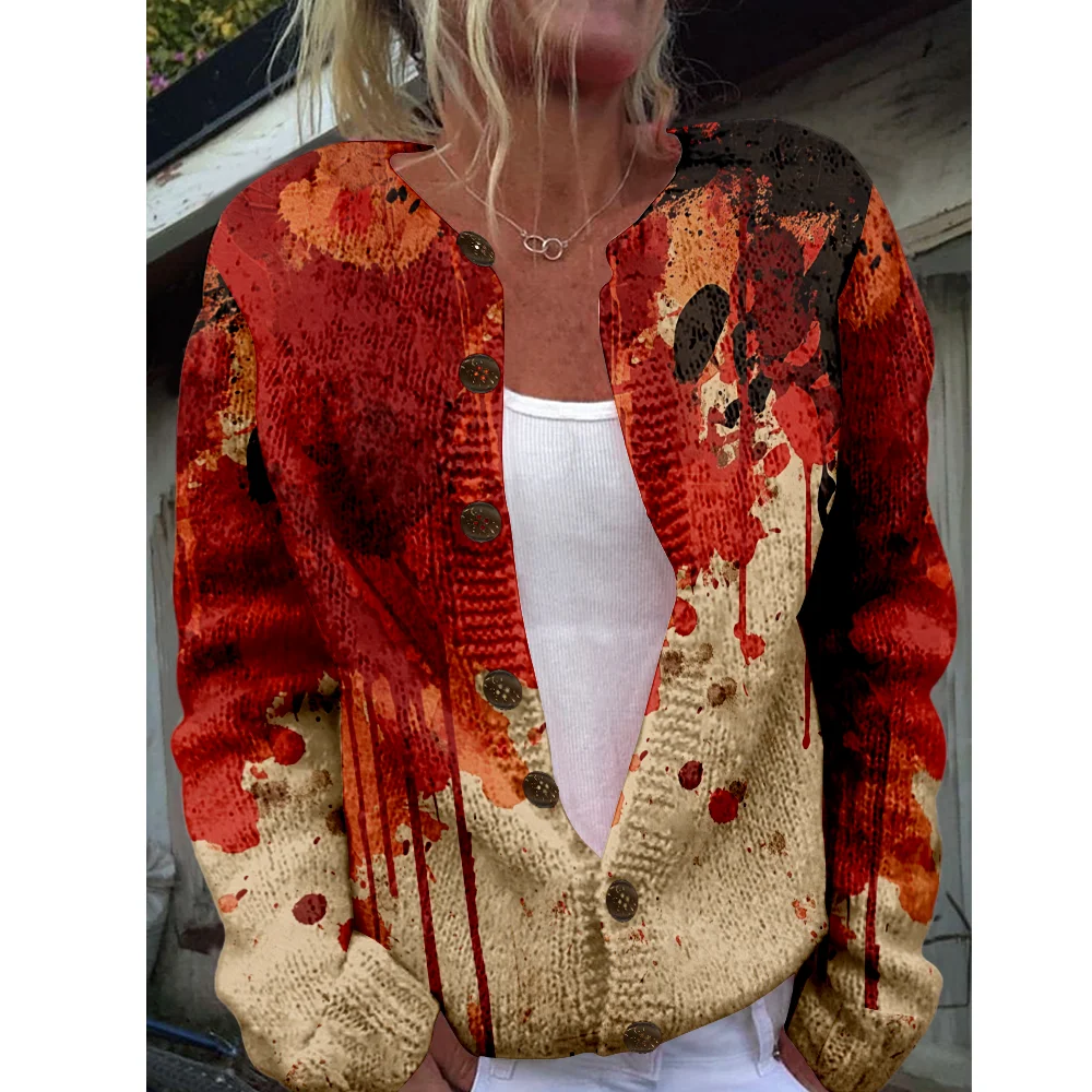 

Halloween Women Sweater Bloody Horror Sweaters Autumn Winter Knitted Cardigan Knit Top Fashion Casual Cool Jumpers Streetwear