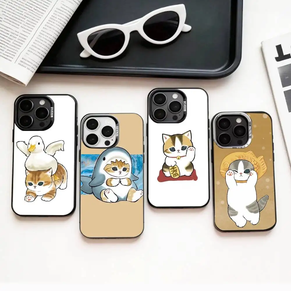 

Cute M-Mofusands Cat Phone Case For iPhone17,16,15,14,13,12,11 Plus,Pro Max Colored Silver Plated Inside Cover