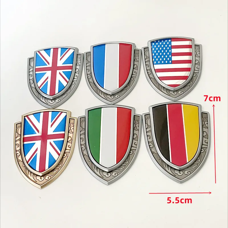3D Metal Car Sticker Italy France Germany England America Flag Emblem Badge Decals For Audi Honda Opel Lada Toyota Chevrolet