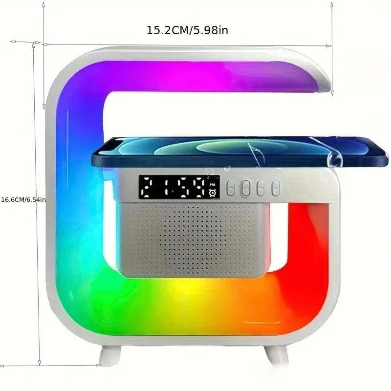 لوحة حامل شاحن لاسلكي ، مكبر صوت بلوتوث ، منبه ، ضوء RGB ، مصباح ليلي ، محطة شحن سريع لـ iPhone ، sragm ، شاو