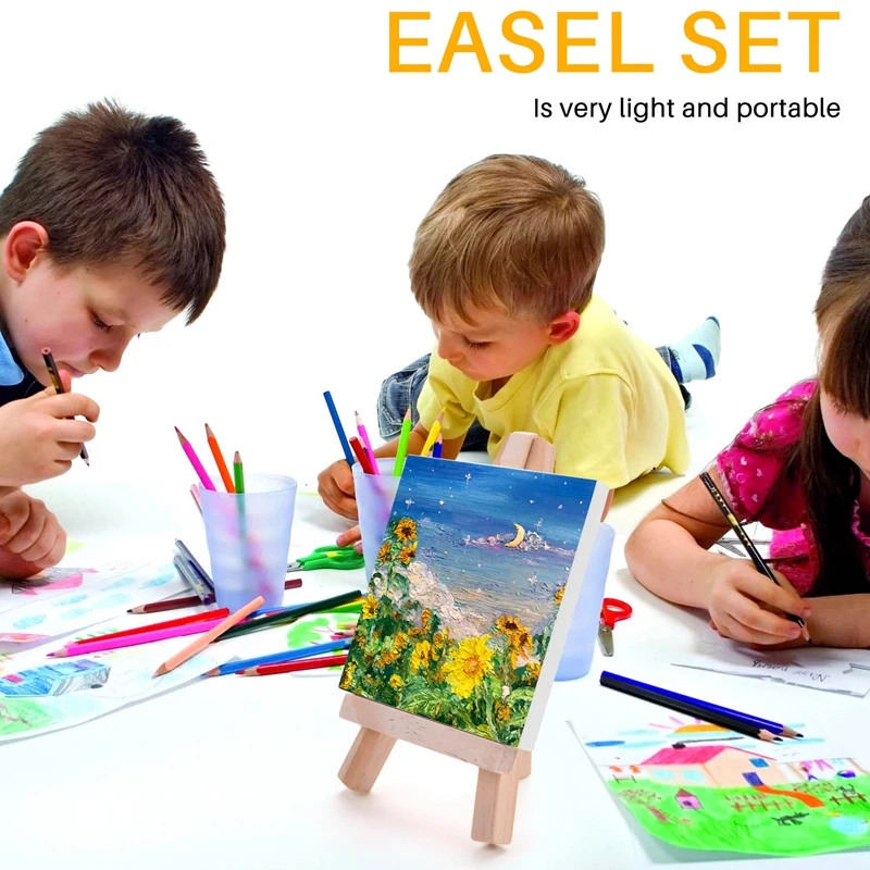 24Set Artists 5 Inch Mini Easel +3 Inch X3 Inch Mini Canvas Set Painting Craft DIY Drawing Small Table Easel Gift