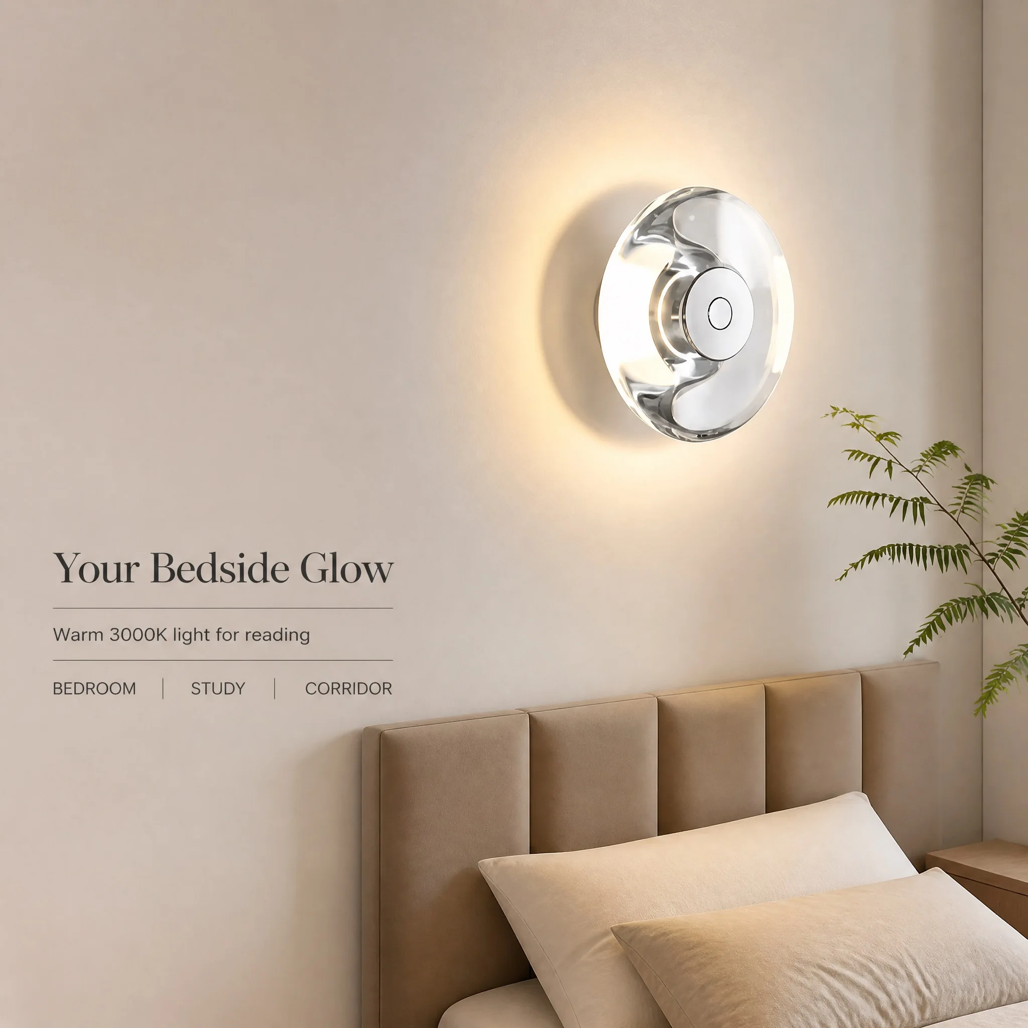 Modern Minimalist Round Crystal LED Wall Lamp Bedroom Sconce Living Room Italian Design Circular Corridor Mirror