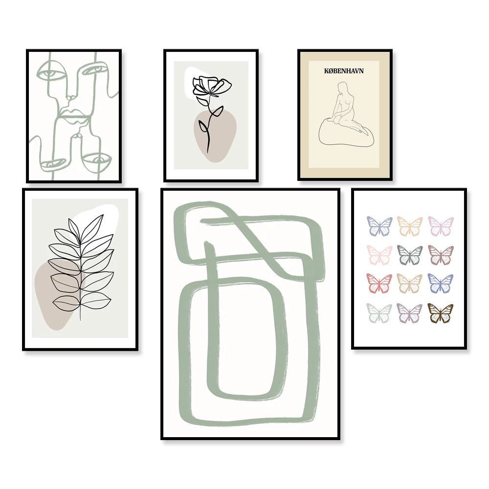 Modern Minimalist Line Art Abstract Print Sage Green Nordic Face Print Abstract Art Modern Line Drawing Neutral Abstract Art