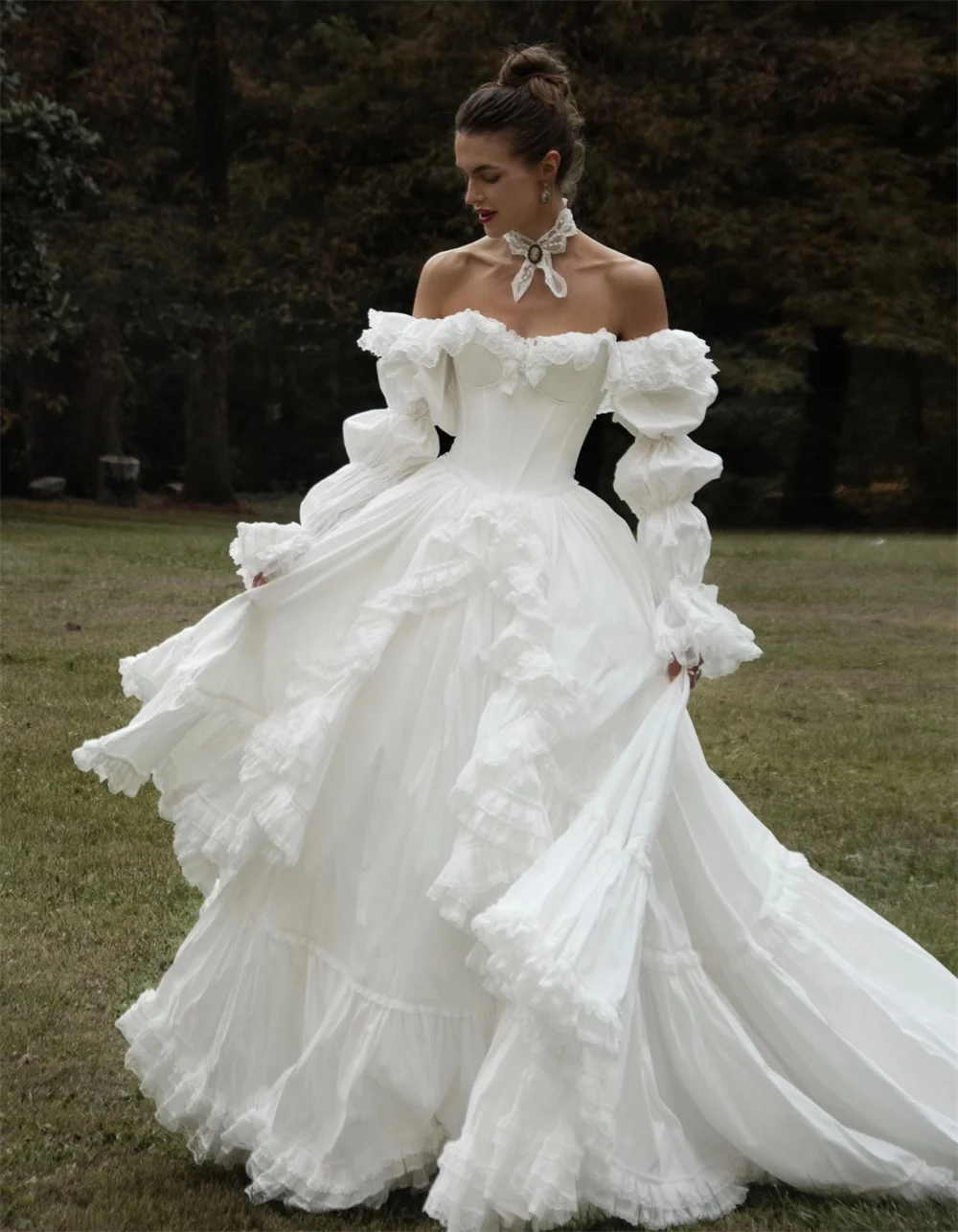 Tokyo White Off the Shoulder Customized Wedding Party Detachable Sleeves Zip Back Bridal Gown Chic A-Line Wedding Gowns 2026 image 3