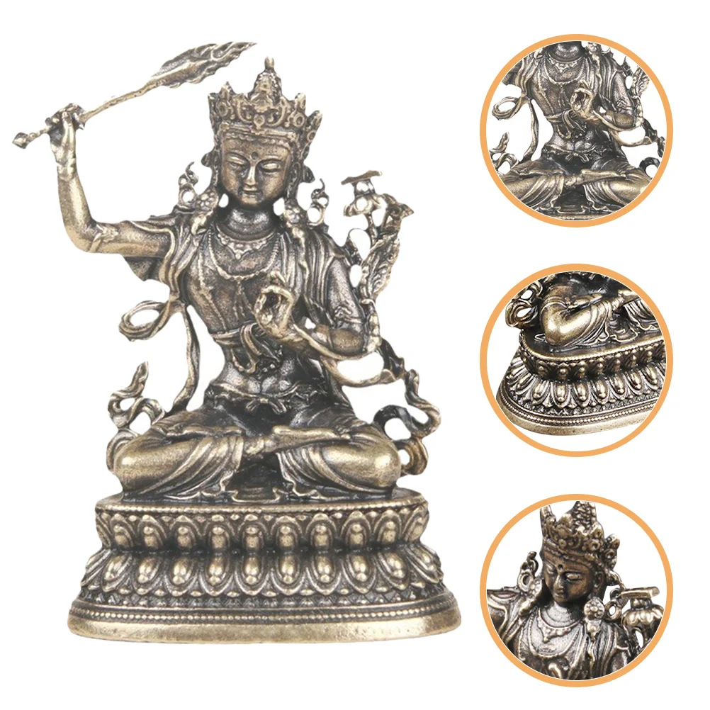 Manjushri Bodhisattva Ornaments Brass Buddha Statue Shaped Figurine Craft Vintage Sculpture Decor