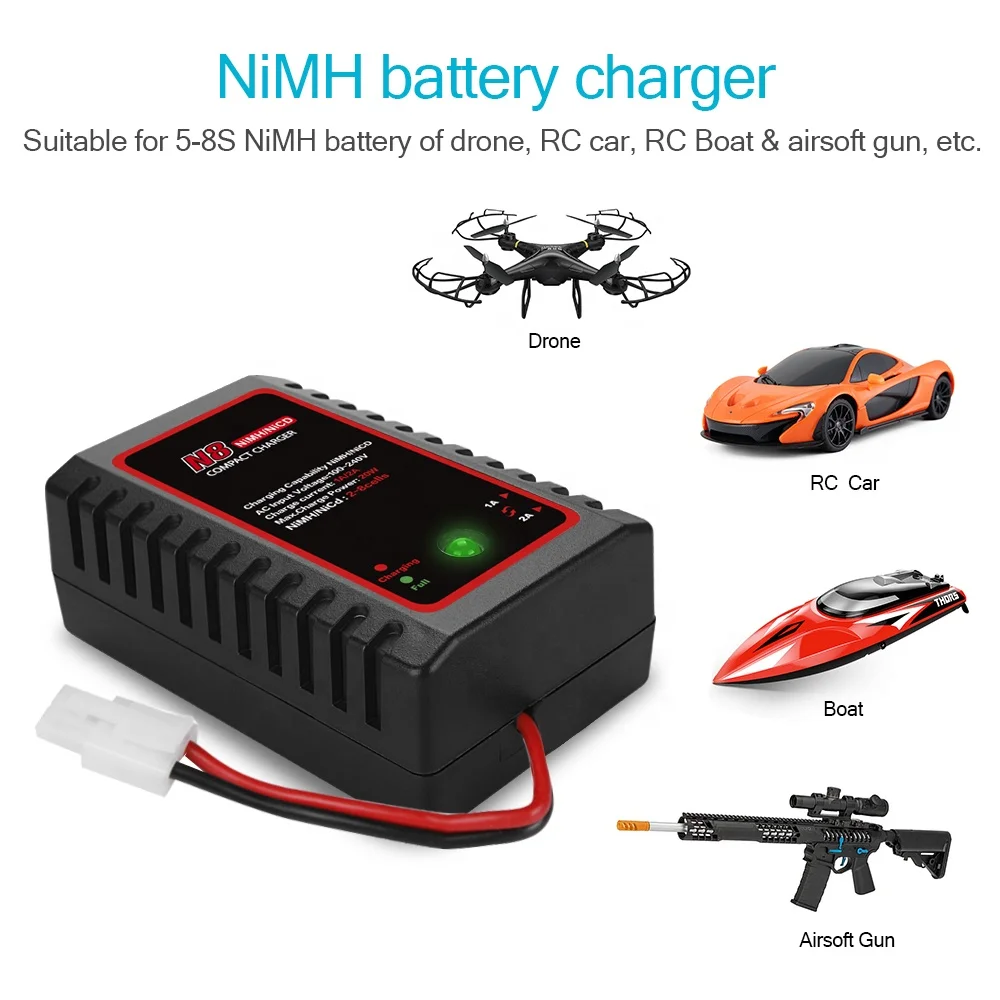 Chargeur de batterie HTRC N8 110-240V 2A 20W AC chargeur RC Compact pour 2-8S Nimh Nicd pour pièces d'avion RC