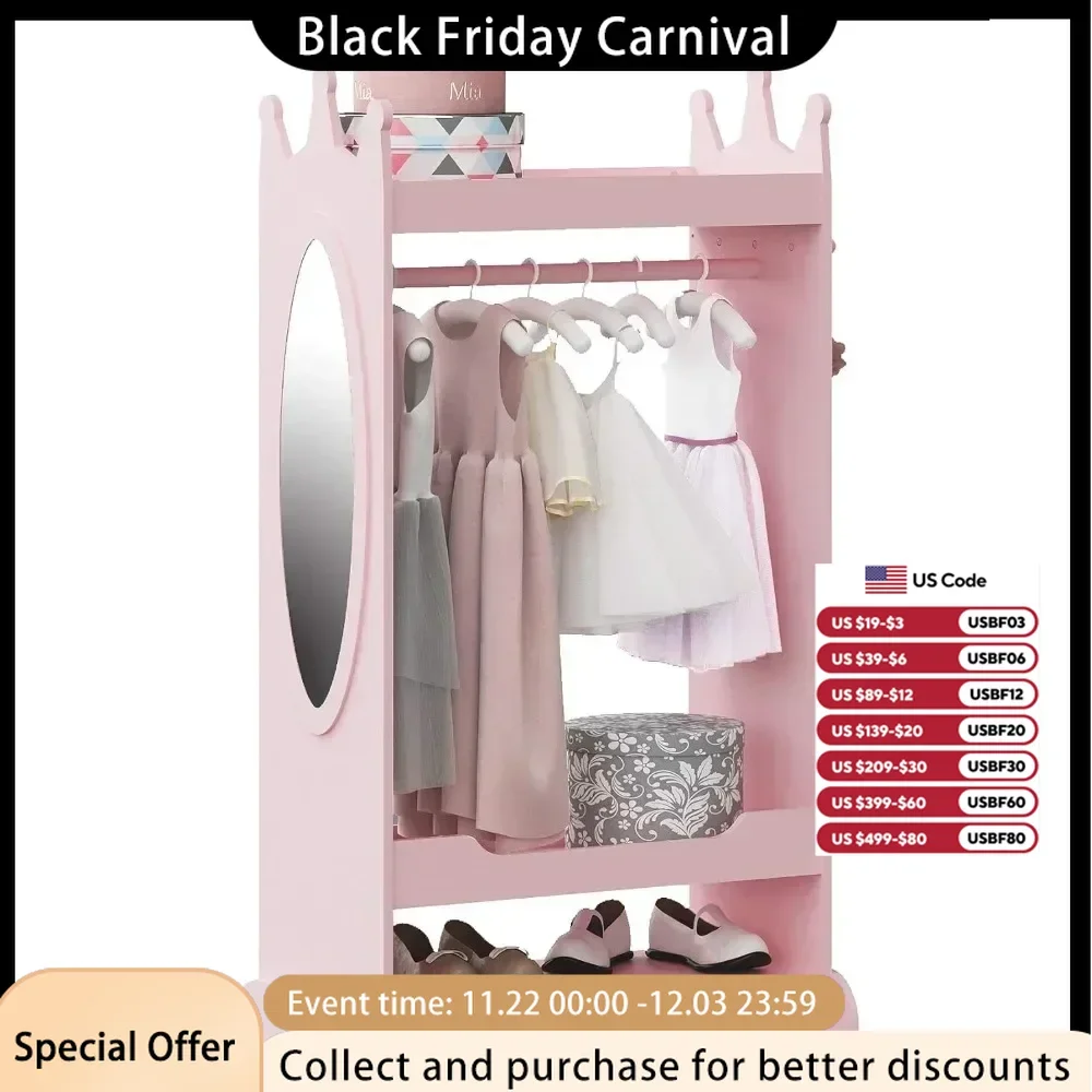 Children's Clothing Storage Room with Mirror, Children's Clothing Cabinet, Open Hanging Wardrobe, Children's Clothing Cabinet