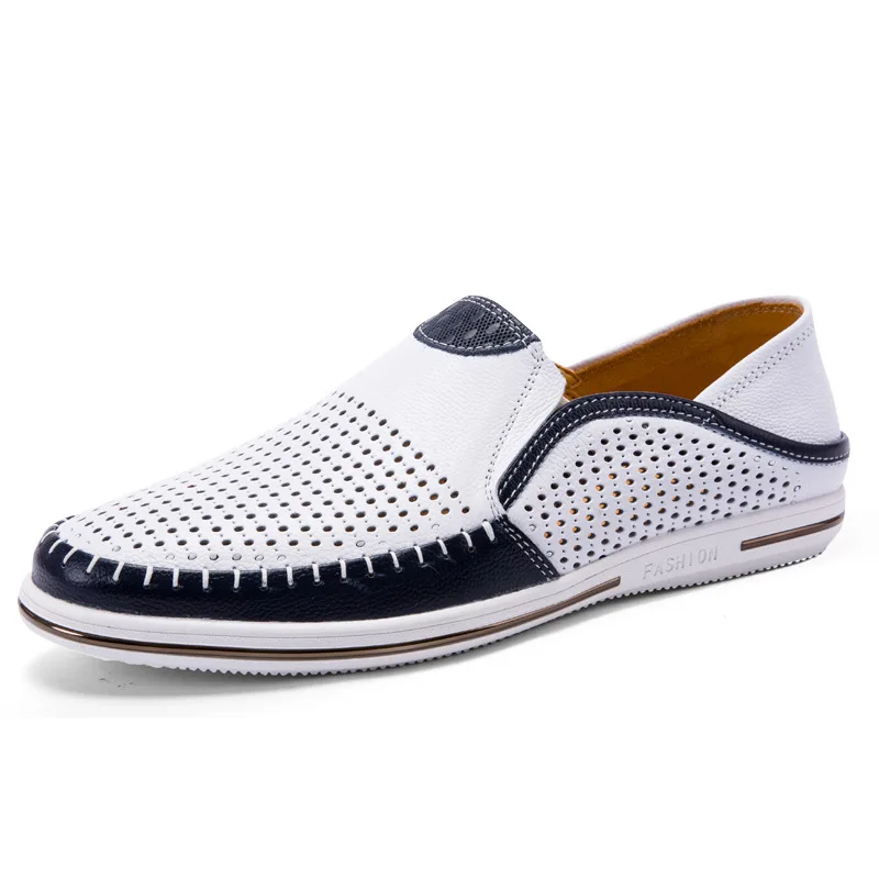 

High-end Handmade Genuine Leather Men Shoes Loafers Men Light Casual Shoes White Non-slip Driving Shoes