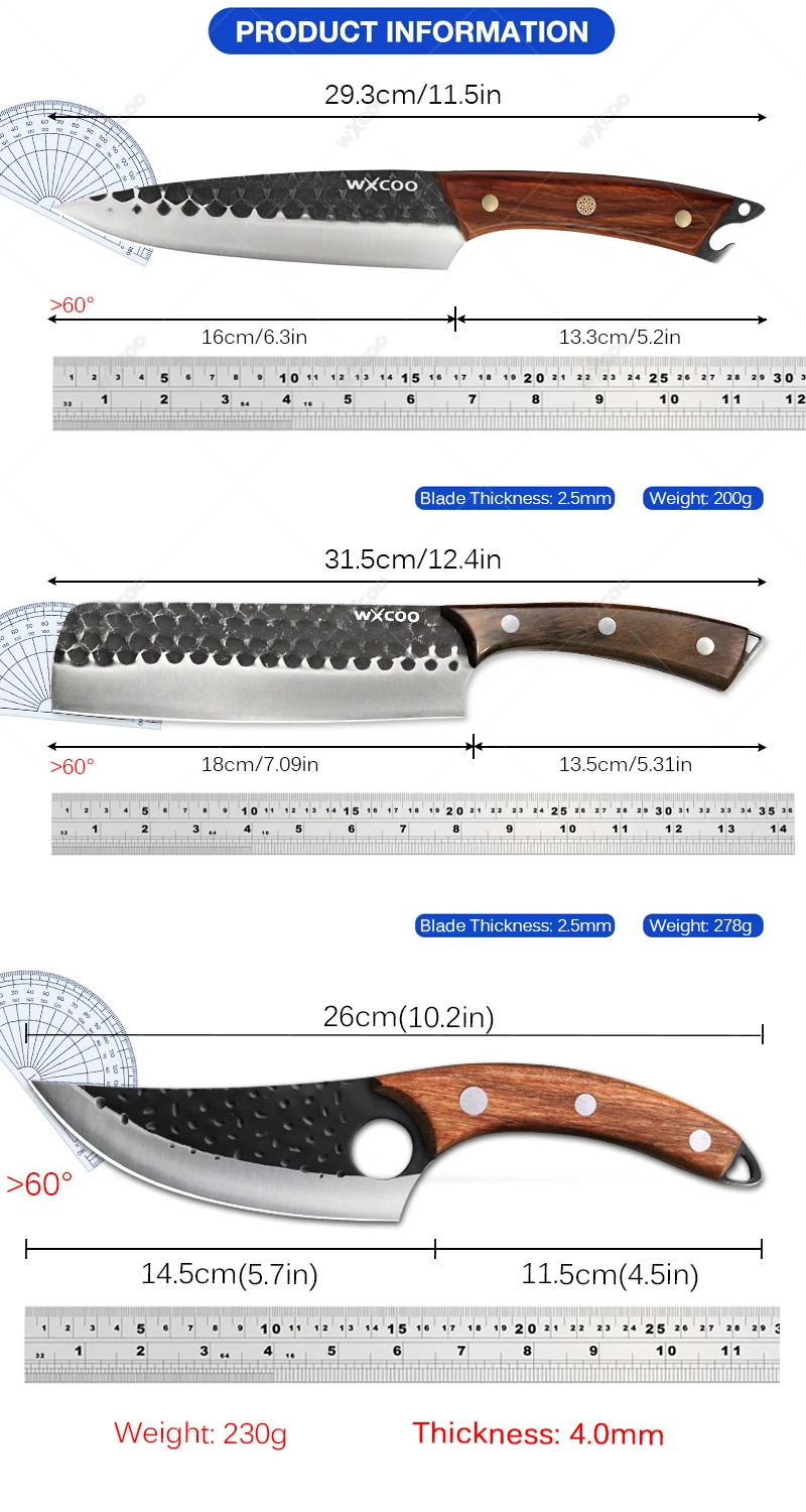 1-4PCS High Carbon Steel Kitchen Forged Chef Knife Set Professional Butcher Boning Knife Meat Fish Fruit Cleaver Knives