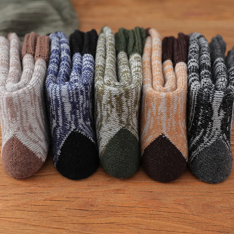 3 Pair Winter Men\'S Merino Wool Socks Harajuku Retro Extra Thick Thermal Cashmere Socks High Quality Snow Socks