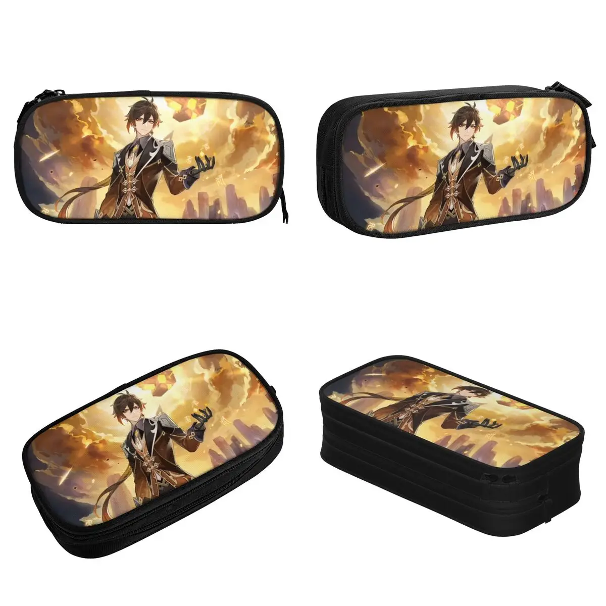 Zhongli Genshin Impact مقلمة أنيمي الخيال صندوق رصاص القلم الاطفال أكياس تخزين كبيرة اللوازم المدرسية الهدايا القرطاسية