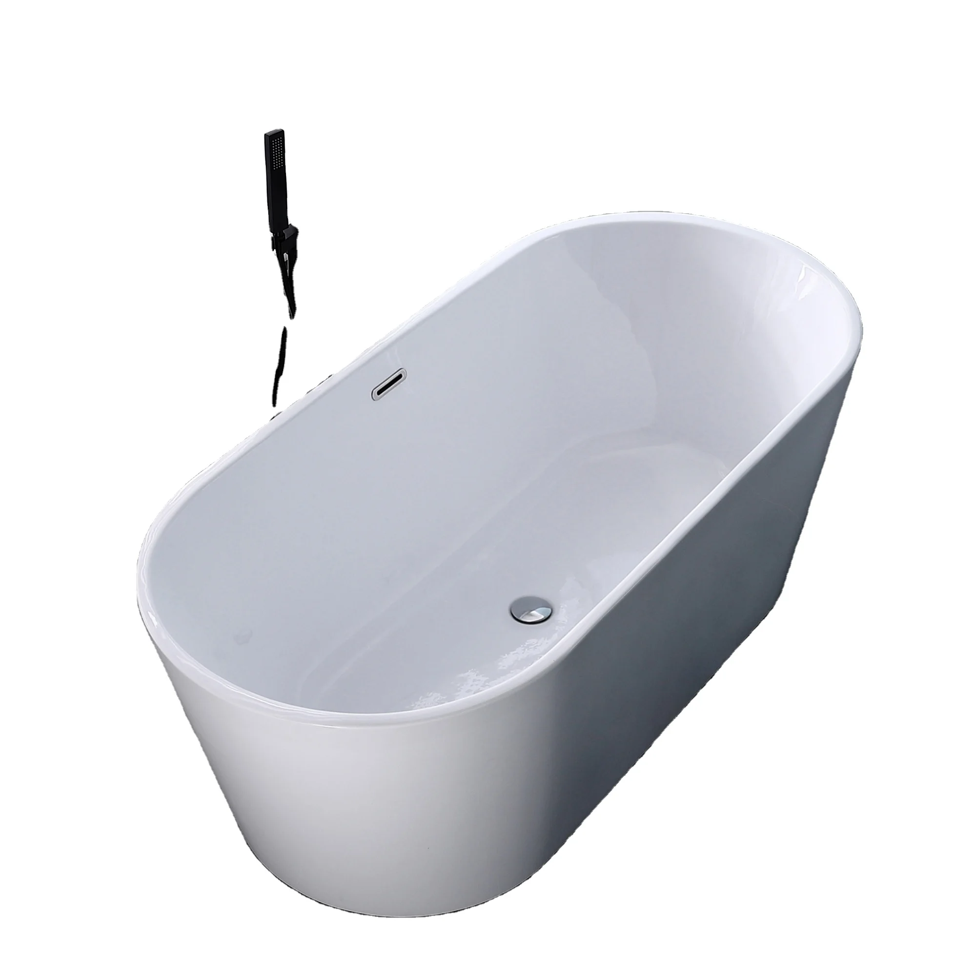 Free Standing 1.5m/1.7m White Acrylic Soaking Whirlpool Tub with Overflow Indoor Portable Hot Tub for Bathroom / Hotel Use