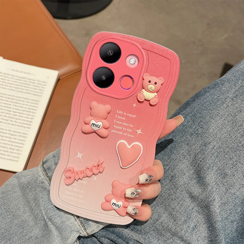 For Tecno Spark Go 2023 Case Soft Silicone Waves Back Cover 3D stereoscopic Cute Bear Tecno SparkGo 2023 Phone Case