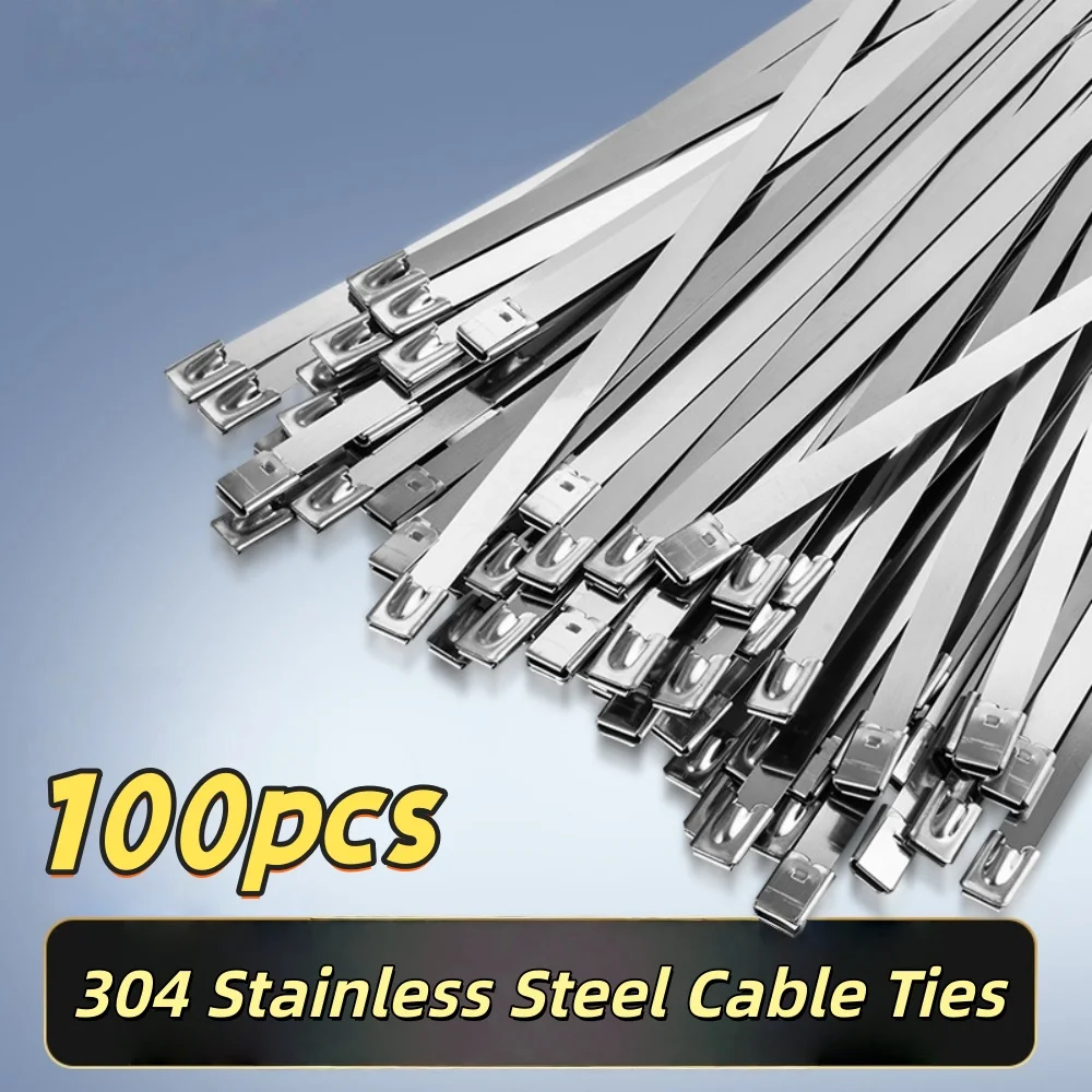 

100pcs Metal Cable Ties, 304 Stainless Steel Cable Ties,Heavy Duty Multipurpose Cable Ties For Machinery, Vehicles, Farms, Roofs
