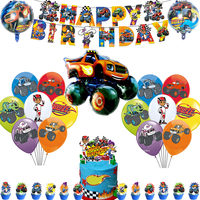 Blaze Monster Balloons Machines Race Car Happy Birthday Banner Party Decoration Cake Topper Disposable Tableware Background Ball