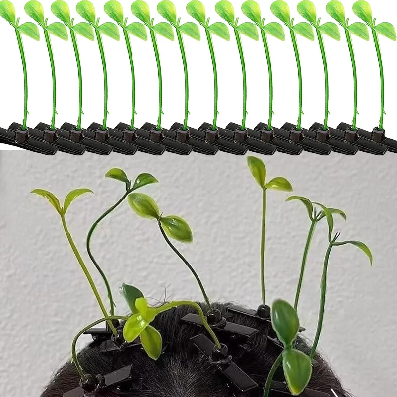 Creative Funny Little Bean Sprouts Grass Hair Clips for Girls Fashion Green Grass Bean Sprout Hairpins Plant Hair Accessories