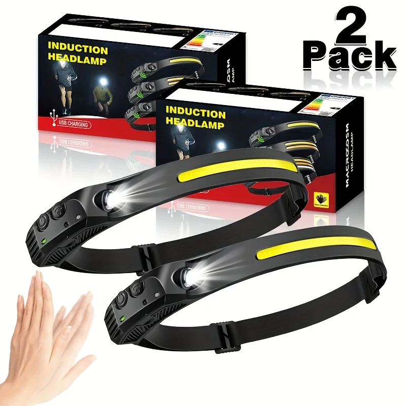 

COB LED Headlamp Induction Head Lamp Built-in Battery USB Rechargeable Head Flashlight Outdoor Camping Fishing Sensor Headlight