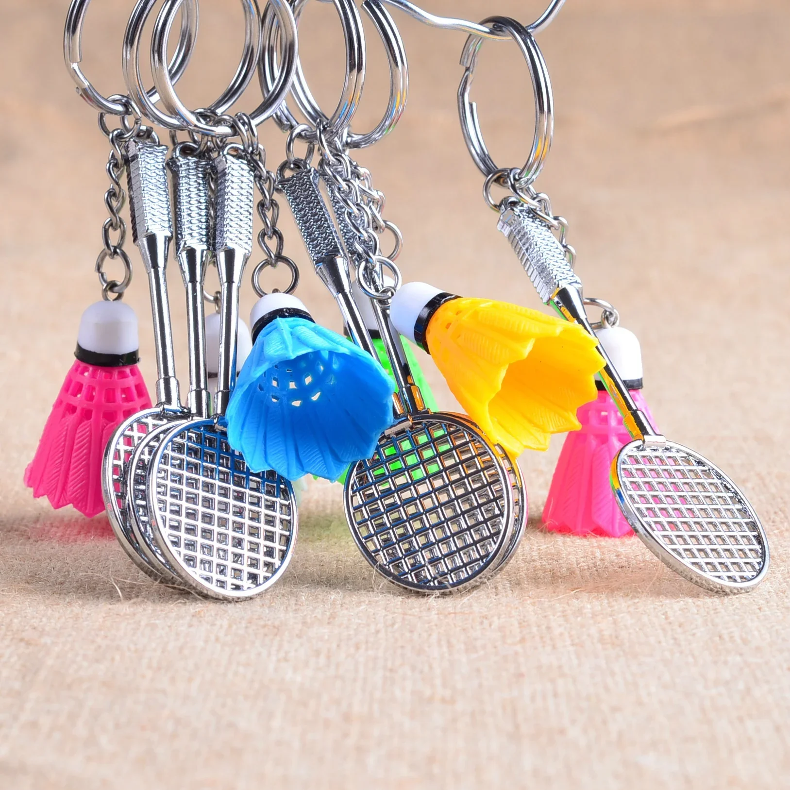 Sporty novelties simulation badminton key chain pendant Colorful shuttlecock key ring sport fan promotional gift Souvenirs