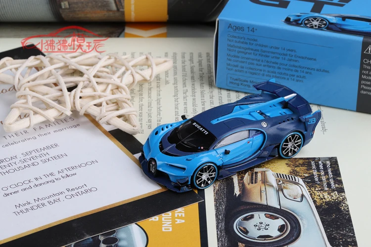 MINI GT 1:64 Bugatti VGT Vision Gran Turismo modelo de coche azul, juguete para niño, exhibición de colección para adultos, regalo de cumpleaños de vacaciones para niños