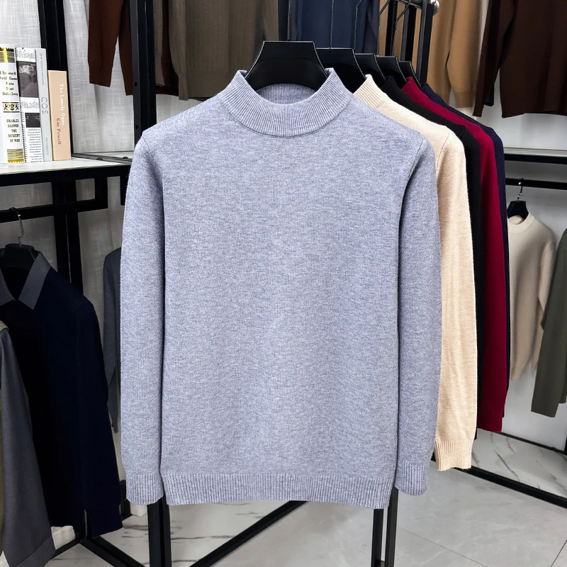 Herren Klassischer Halbrollkragen-Strickpullover Langarm Gerippter Saum Glatter Bequemer Stoff Vielseitig Herbst Winter Büro Einfache Bluse – Detail 18