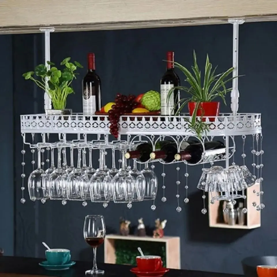 

Crystal Creative European style inverted high footed cup holder, modern and simple bar counter hanging red wine cup holder
