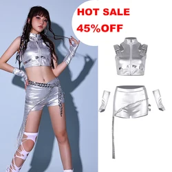 2026 New Sliver Tops Shorts Kpop Outfits For Girls Group Jazz Dance Costumes Nightclub Dj Gogo Pole Dance Rave Clothes DQS12772