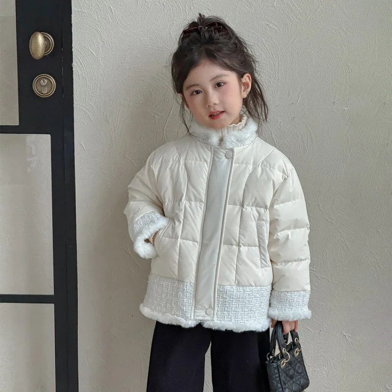 

Autumn Winter Girls' Padded Jacket Warmth Coat Pure Color Thicken Jacket Stand Collar Tops Children Clothes Comfortable Simple