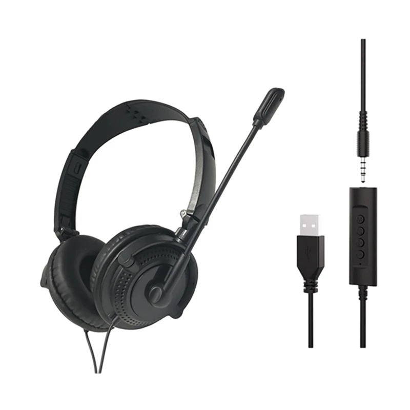 

PC Over The Head Headphones With Microphone Noise Cancelling & Audio Controls Universal Operator/Home Office USB Headset