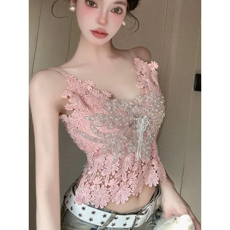 Summer French-style sweet and spicy lace camisole top versatile for layering or casual wear, women's fashion