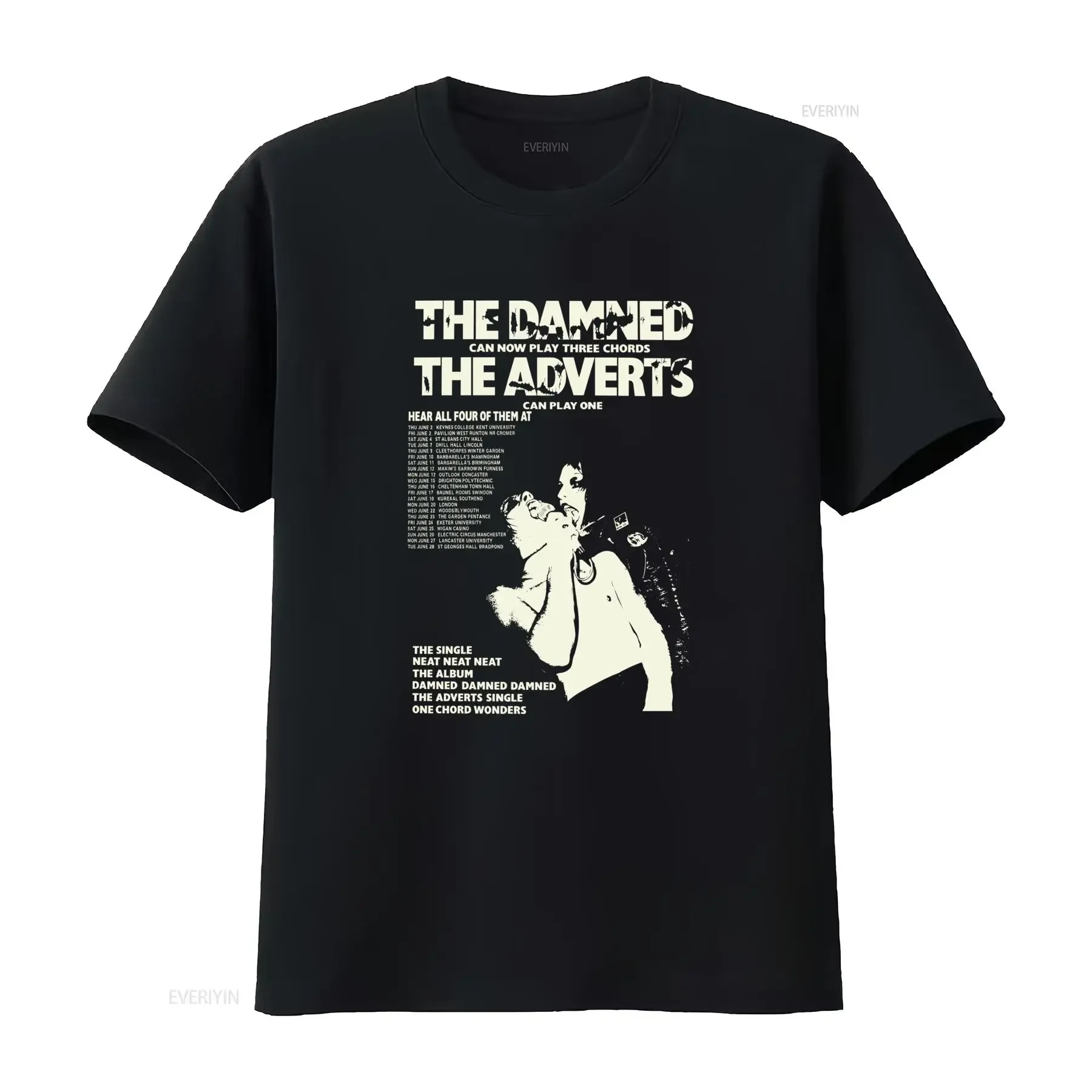 The Damned Adverts 1977 Tour Vintage Punk T Shirt S XL Sizes Iconic Logo Print Casual Round Neck for Music Fans 40 Year