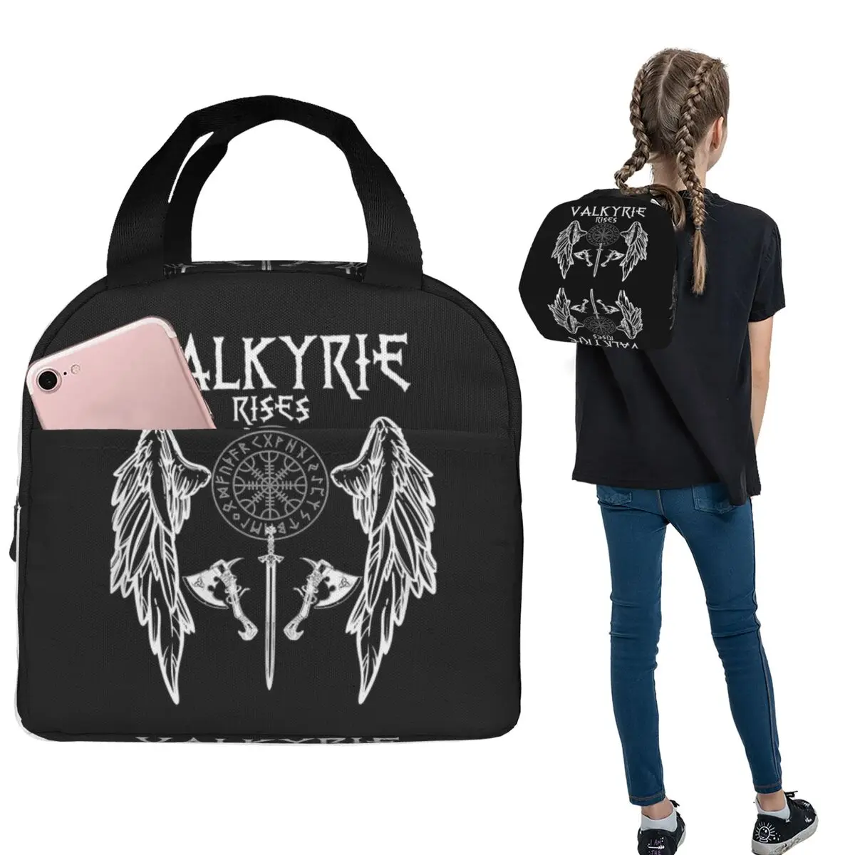 Ladies Valkyrie Valkyrie Viking Valhalla Odin Fighter Gift Insulated Lunch Bag for Women Children Food Boxes Thermal Lunch Box