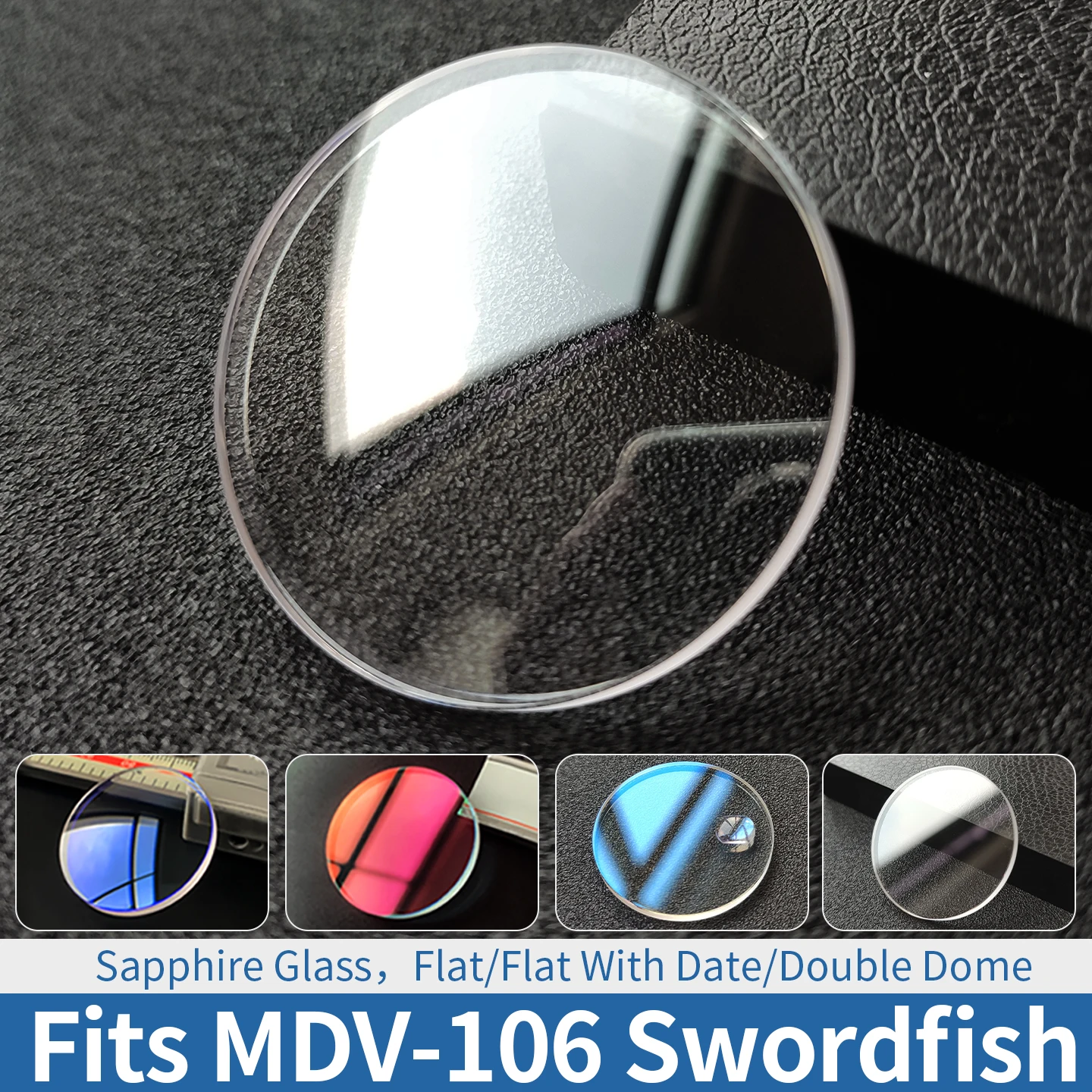 Saphirglas für MDV-106 Swordfish Flat Double Dome Marke Duro Dolphin 200m Taucheruhr Blau Rot AR-Beschichtung Uhrenteile