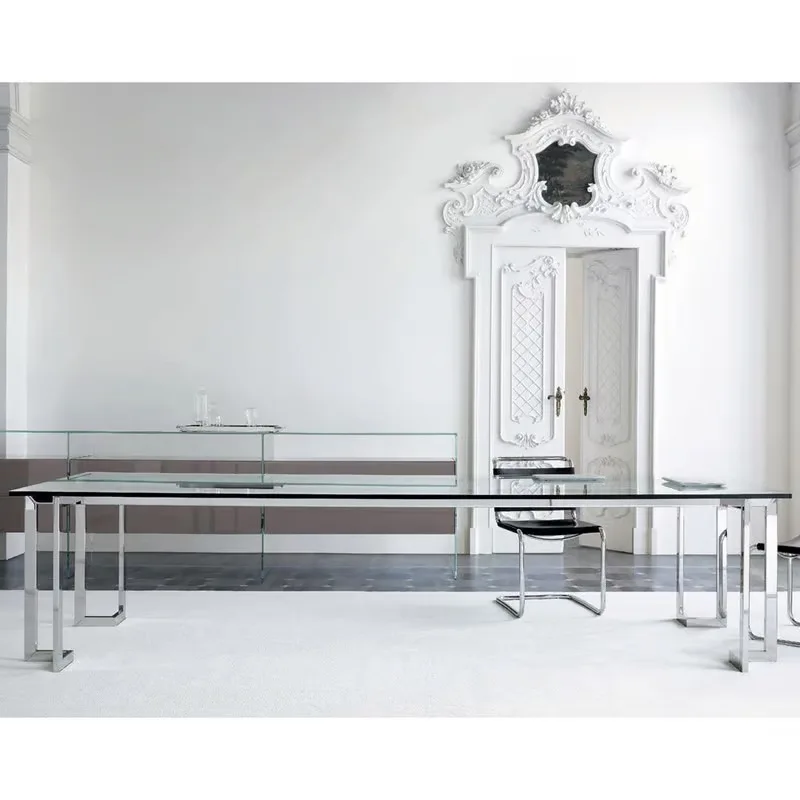 Stainless steel conference light luxury minimalist modern home living room transparent tempered dining