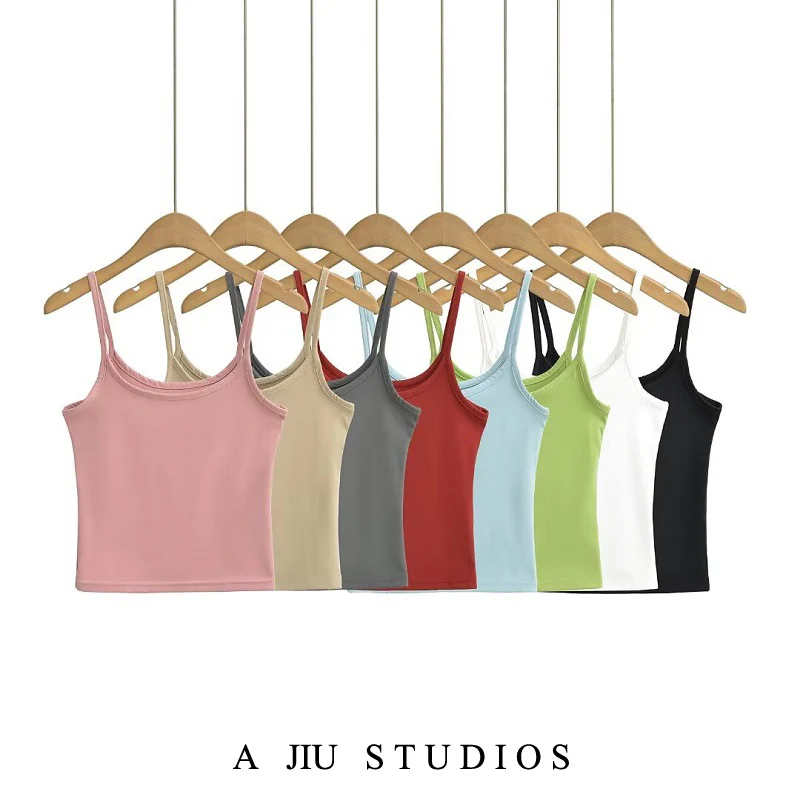 

American Sle Color Basic Tight Street Sle ort Sve Crop Top Elastic Slimming Base Layer Tank Top Women's Faion