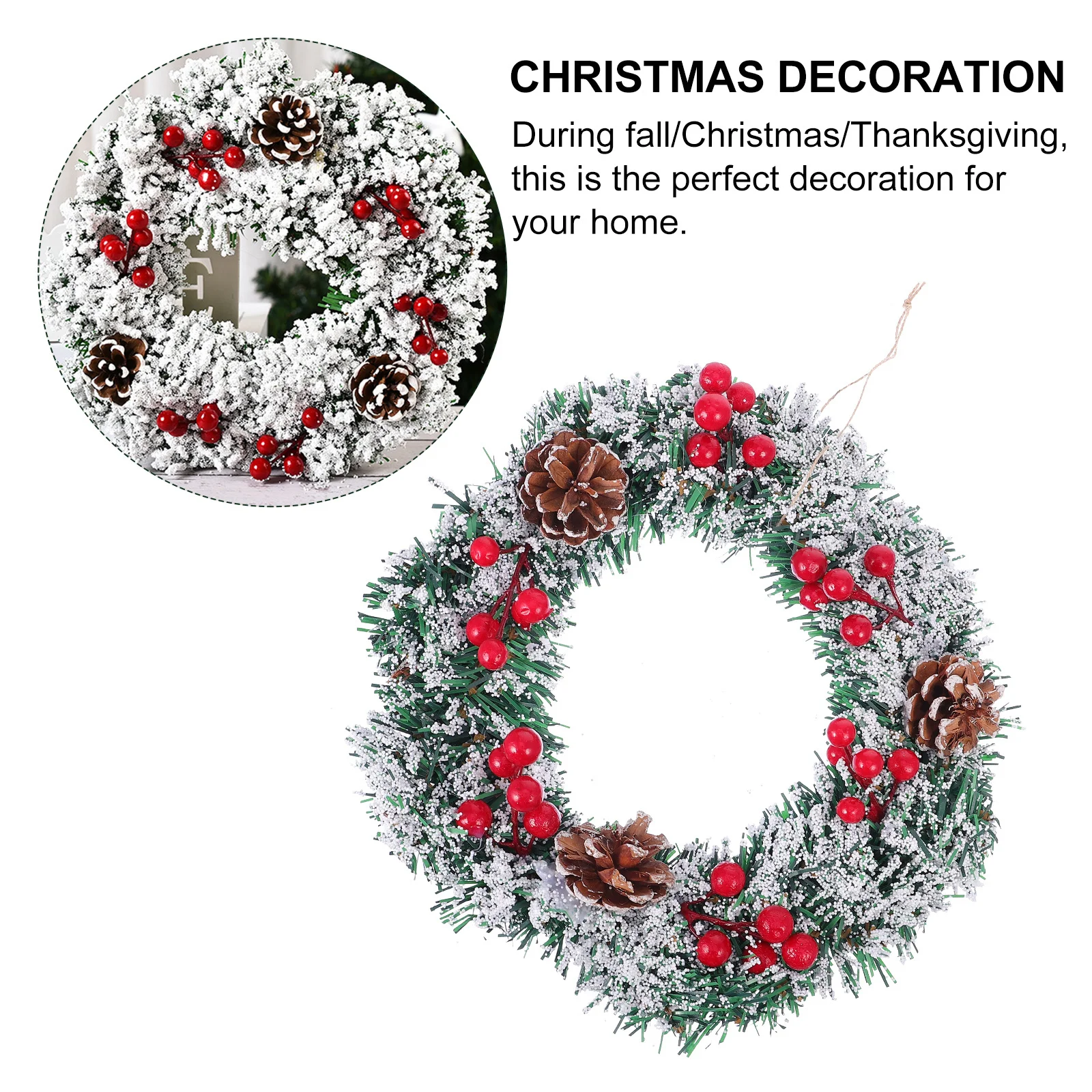 

1Pcs Christmas Wreath Emulational Garland PVC Door Hanging Window Decoration Festival Wreath Door Garland Christmas Decorations