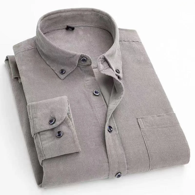 Plus Size S~6XL Corduroy Shirt Men Casual Long Sleeve Regular Fit Business Dress Shirts For Male Soft Leisur Comfortable Pocket