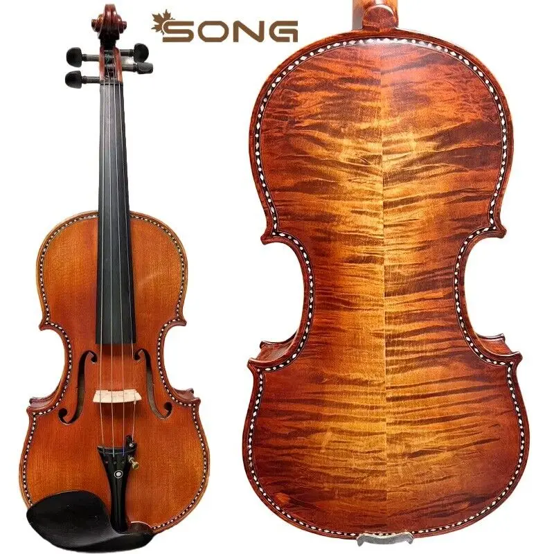 

Hand Carved Flames Violins 4/4, Good Sound, Pearl shell inlay Purfling #15874