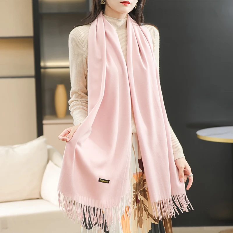 Couple style 100 wool scarf women's winter thickened solid color Korean style shawl for two warm wool scarf versatile