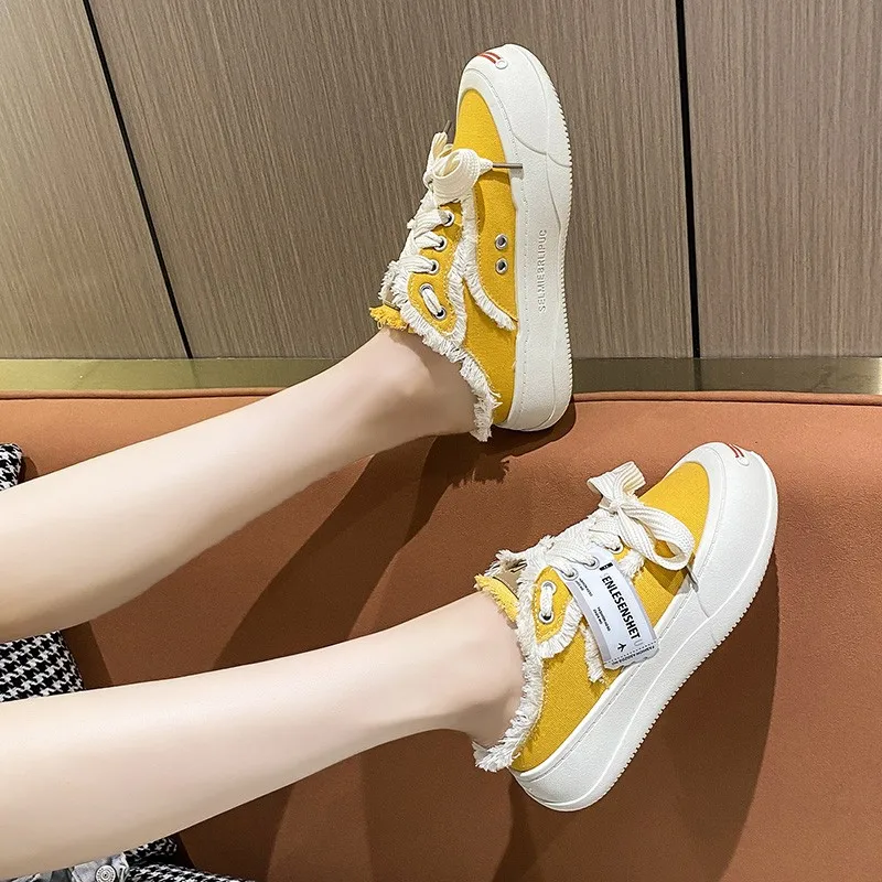 Canvas shoes women's all-match low-top single shoes fried street shoes lace-up thick bottom white  shoes for women