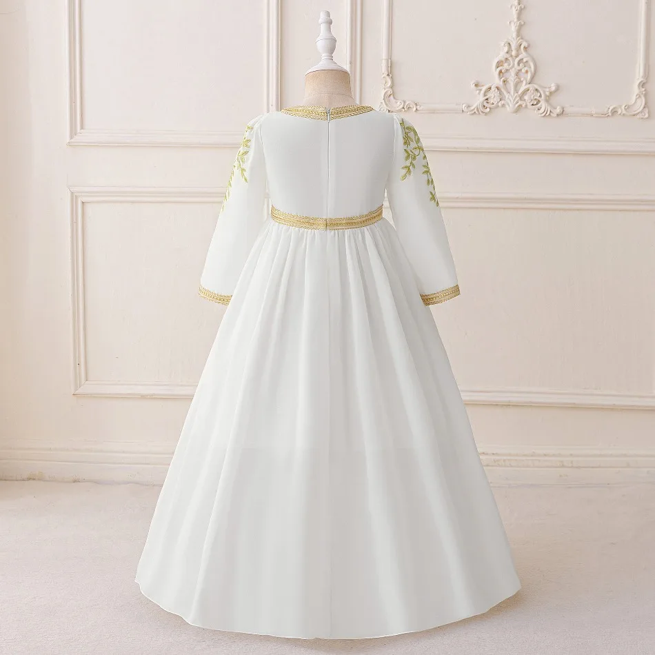 Muslim Girl White Embroidered Ramadan Long Dress Kids Birthday Parties Banquets Piano Performances Cocktail Princess Dress ASQ03